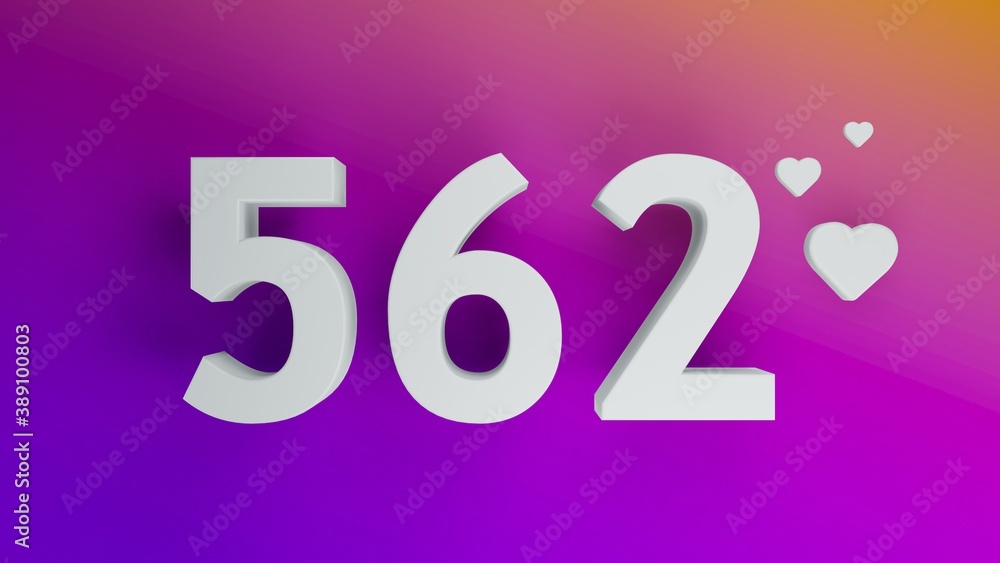 Number 562 in white on purple and orange gradient background, social media isolated number 3d render Number 562 in white on purple and orange gradient background, social media isolated number 3d render