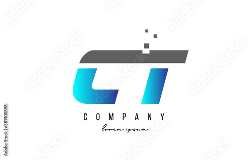 CT C T alphabet letter logo combination in blue and grey color. Creative icon design for company and business