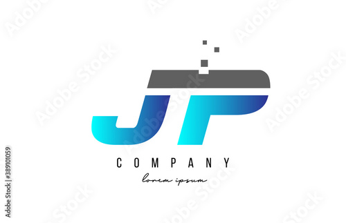JP J P alphabet letter logo combination in blue and grey color. Creative icon design for company and business