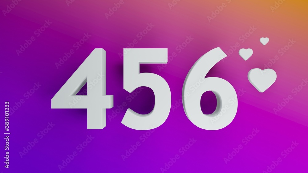 Number 456 in white on purple and orange gradient background, social media isolated number 3d render Number 456 in white on purple and orange gradient background, social media isolated number 3d render