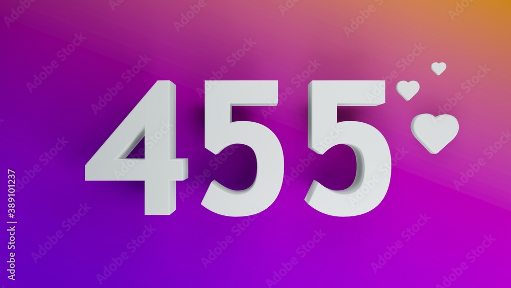 Number 455 in white on purple and orange gradient background, social media isolated number 3d render Number 455 in white on purple and orange gradient background, social media isolated number 3d render