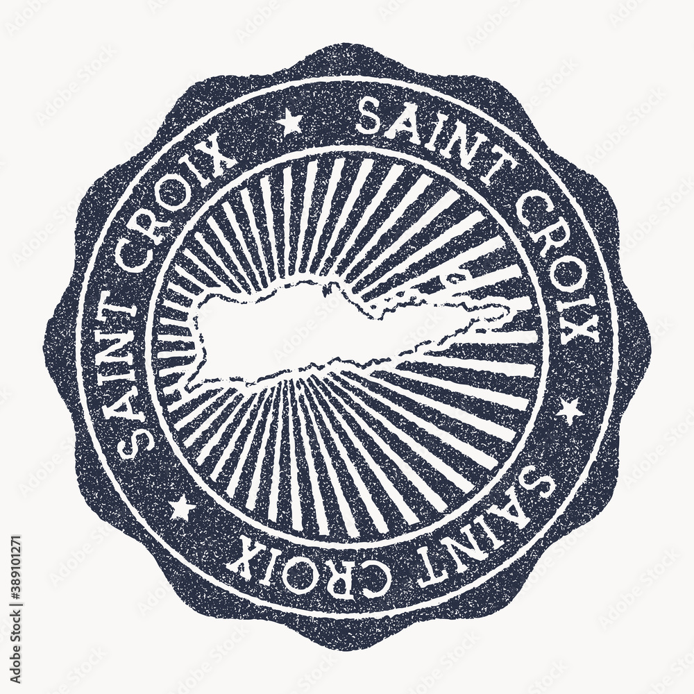 Saint Croix stamp. Travel rubber stamp with the name and map of island