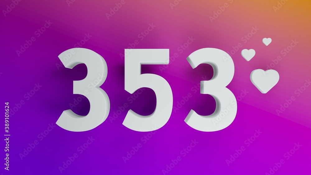 Number 353 in white on purple and orange gradient background, social media isolated number 3d render Number 353 in white on purple and orange gradient background, social media isolated number 3d render
