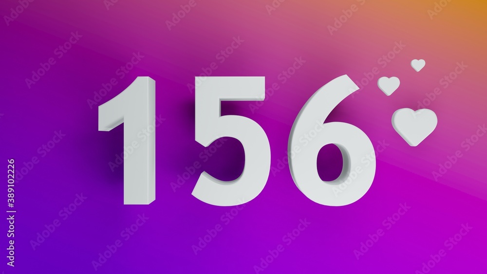 Number 156 in white on purple and orange gradient background, social media isolated number 3d render Number 156 in white on purple and orange gradient background, social media isolated number 3d render