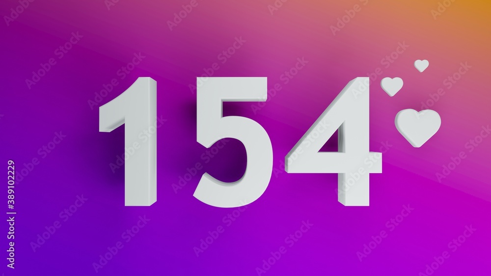 Number 154 in white on purple and orange gradient background, social media isolated number 3d render Number 154 in white on purple and orange gradient background, social media isolated number 3d render