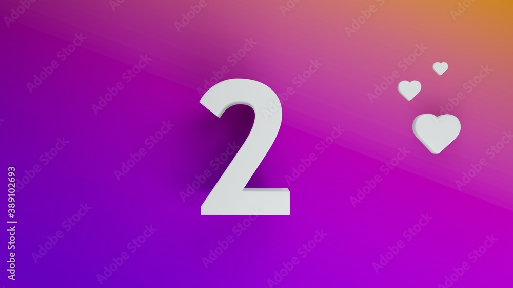 Number 2 in white on purple and orange gradient background, social media isolated number 3d render Number 2 in white on purple and orange gradient background, social media isolated number 3d render