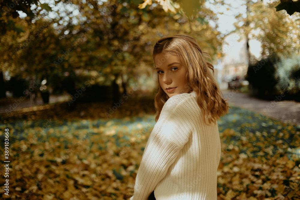 Beautiful photo teen girl in park in autumn. Beautiful photo teen girl in park in autumn.