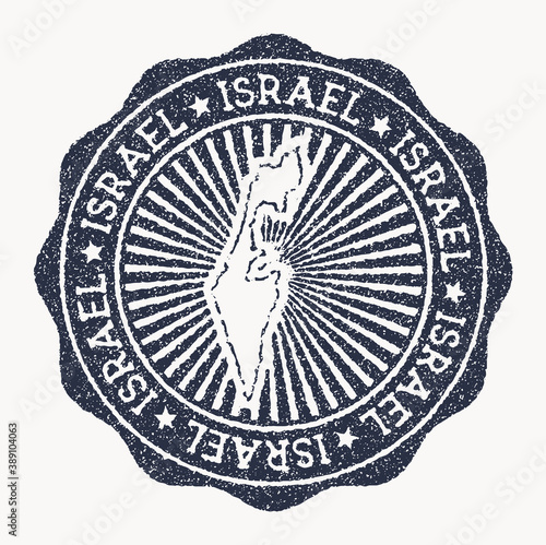 Israel stamp. Travel rubber stamp with the name and map of the country, vector illustration. Can be used as insignia, logotype, label, sticker or badge of Israel.