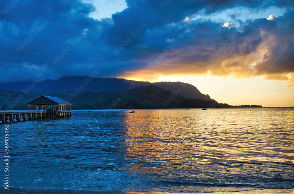 Exotic hanalei bay sunset with a fire and ice look.