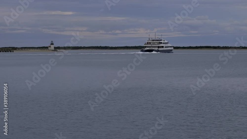 Ferry Leaving Nantucket Brant Point Lighthouse