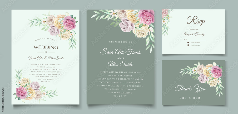 elegant hand drawing wedding invitation floral design