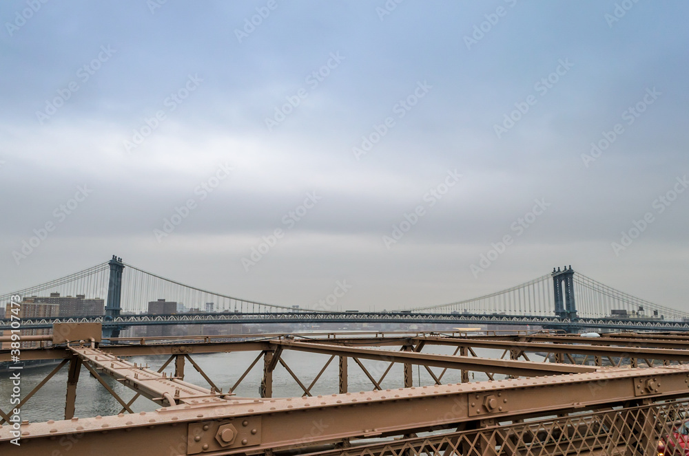 Beautiful Manhattan Bridge in New York City. Shot Taken From Brooklyn Bridge