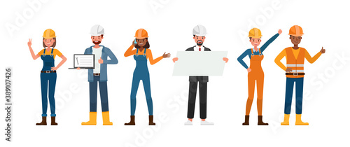 Set of Builder people working character vector design. Presentation in various action with emotions. no2