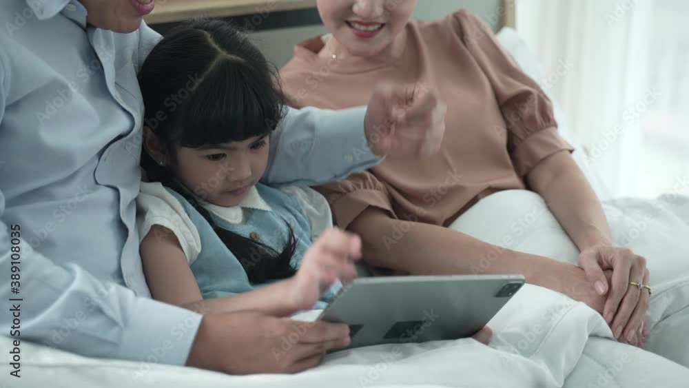 happy family at home, Parents and daughters living for playing and learning in cosy house, keep distancing happy family at home, Parents and daughters living for playing and learning in cosy house, keep distancing