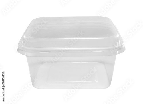 Empty transparent plastic food container isolated on white background with clipping path