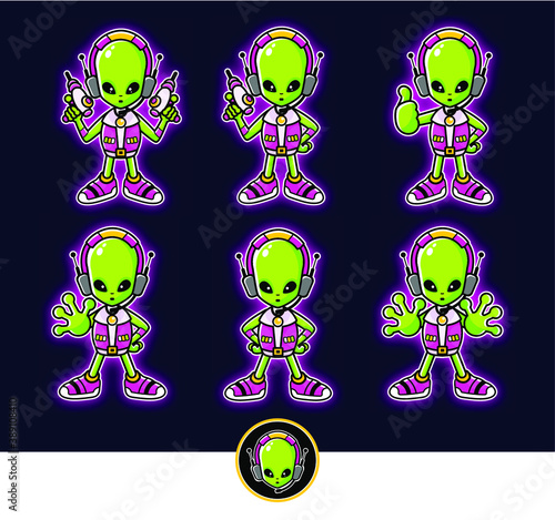 set of different action of cartoon alien