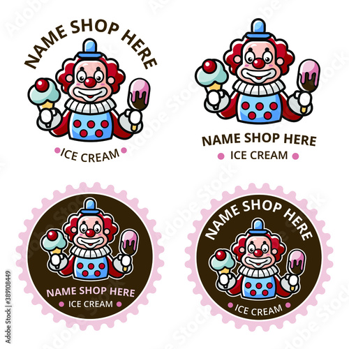 Set of ice cream shp logo with clown mascot