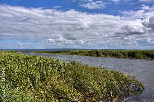 Cofluence of Wisla Krolewiecka canal and Vistula Lagoon, Zulawy Wislane, Poland photo