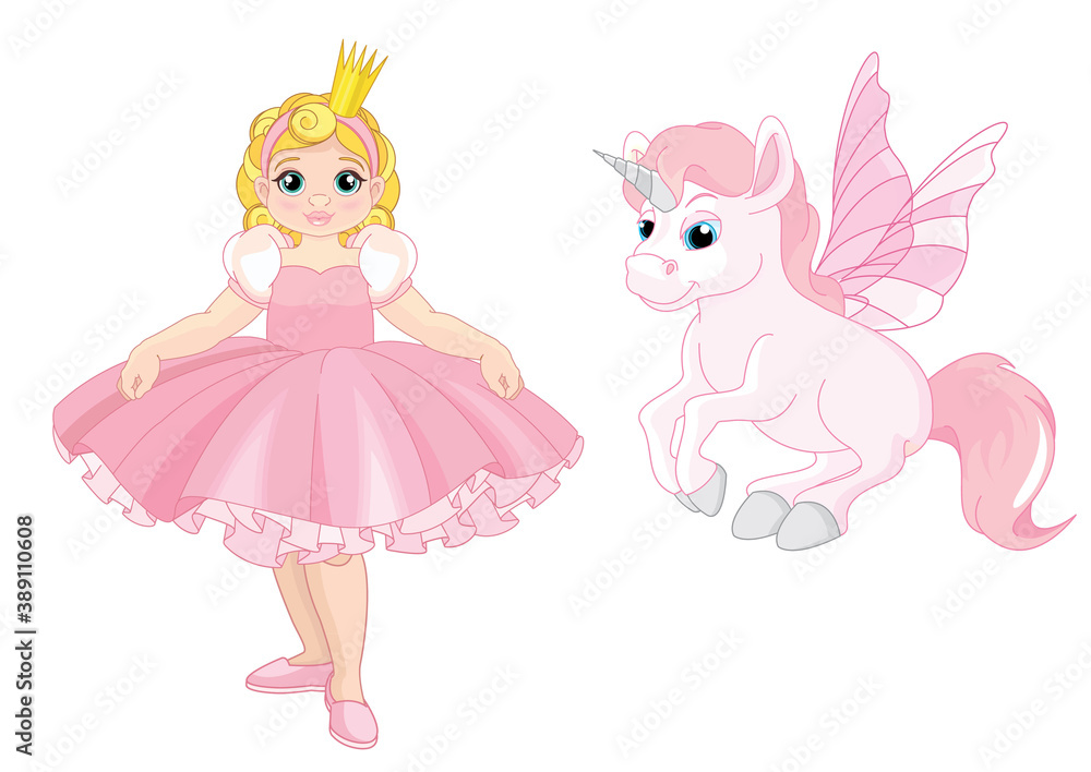 A set of fairy tale characters. Princess and Unicorn A set of fairy tale characters. Princess and Unicorn