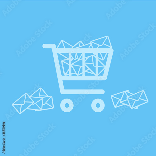 e-mail icon, vector blue envelope icon and the recycle bin. A simple image of the envelope icon for printing, the web isolated on a blue background. The envelope icon for applications. Vector graphic 