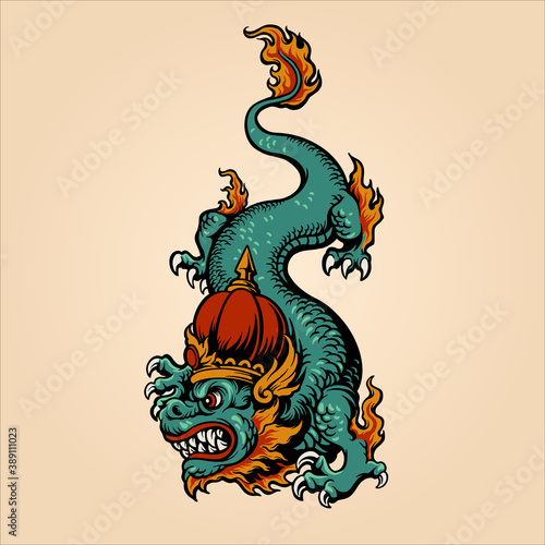 Traditional King Dragon Illustrations for your work merchandise clothing line, stickers and poster, greeting cards advertising business company or brands © Art Graris