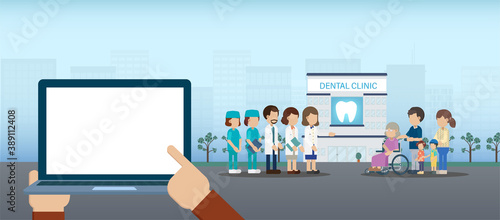 Blank screen notebook with dental clinic