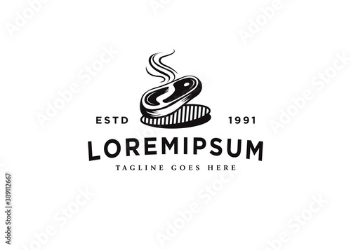 Roast Beef Dining Logo Design Inspiration. Vector Steak Barbecue on a Steak Grill.