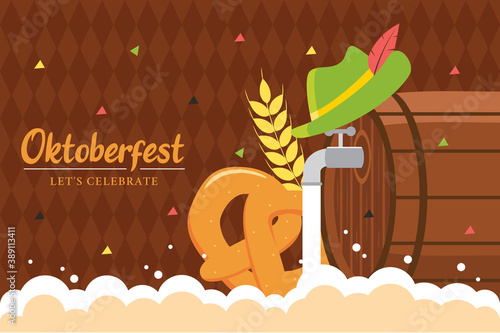 Illustration of Oktoberfest with beer flooding below