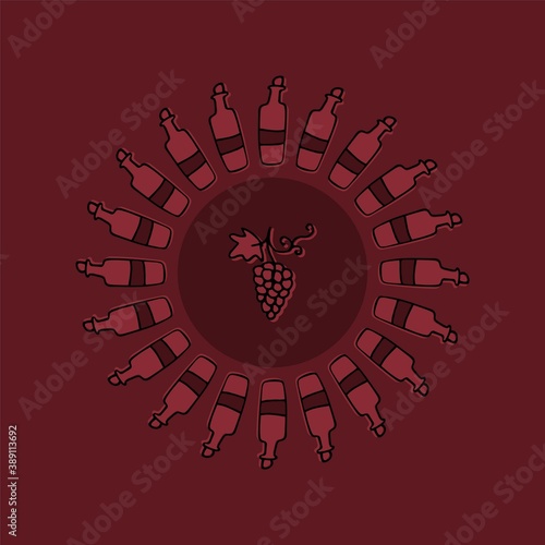 red wine label. wine bottle label sketchy grapes and leaves.logotype with hand-drawn bunche of grape. Wine Label Design Elements. Illustration of alcohol drink wine, vineyard label for beverage