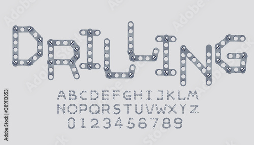 Connecting plates  with  screw holes. Cartoon style font.