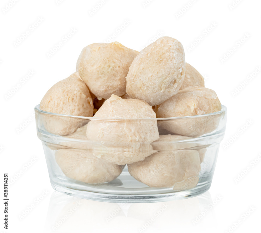 meat ball in glass bowl isolated on white background ,include clipping path
