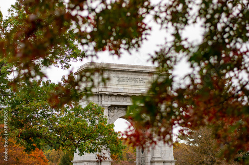 Looking Through Autumn Leaves at the National Memorial Arch at Valley Forge National Historical Park