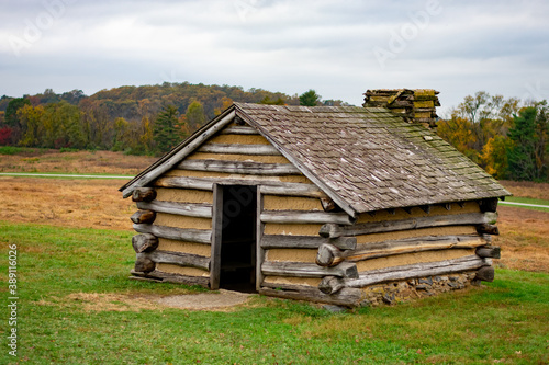 A Reconstructed Hut in a Wide Open Field in Valley Forge National Historical Park