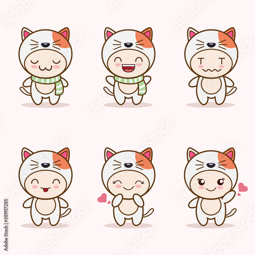 cute cat mascot with various kinds of expressions set collection