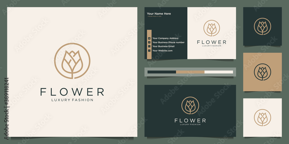 Elegant flower rose beauty, yoga and spa. logo design and business card