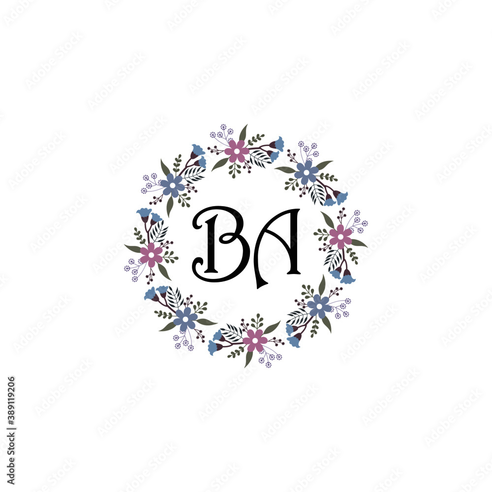 Initial BA Handwriting, Wedding Monogram Logo Design, Modern Minimalistic and Floral templates for Invitation cards
