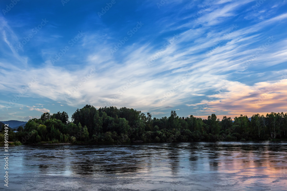 Summer landscape with the river Biya. The Village Of Turochak, Altai Republic Summer landscape with the river Biya. The Village Of Turochak, Altai Republic