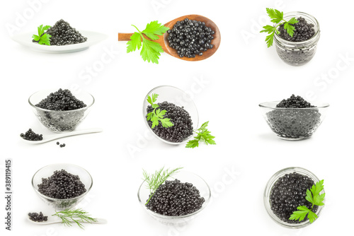 Group of sturgeon caviar isolated on a white background