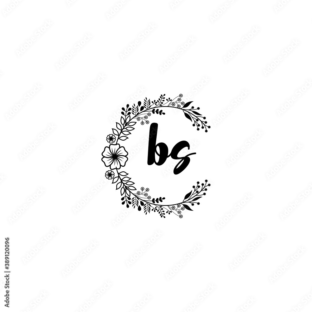 Initial BS Handwriting, Wedding Monogram Logo Design, Modern Minimalistic and Floral templates for Invitation cards