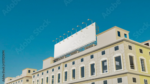 3D illustration horizontal outdoor billboard on rooftop of high building