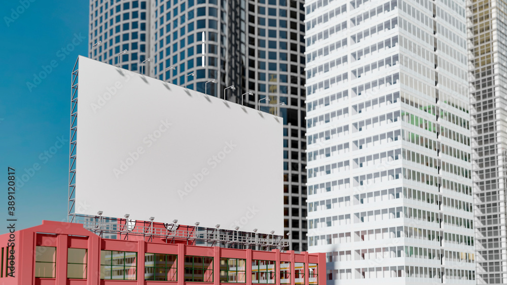 Obraz premium 3D illustration blank outdoor billboard on red building rooftop