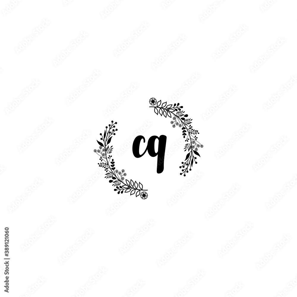 Initial CQ Handwriting, Wedding Monogram Logo Design, Modern Minimalistic and Floral templates for Invitation cards