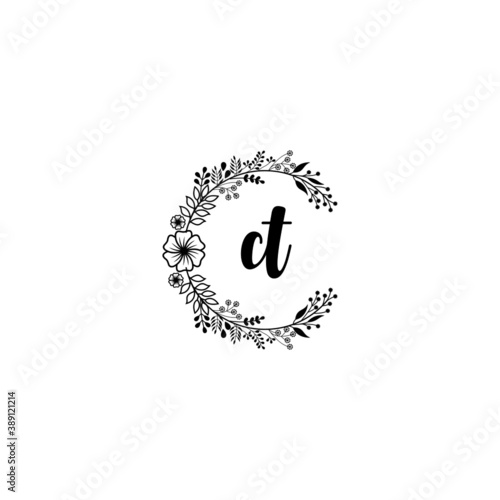 Initial CT Handwriting  Wedding Monogram Logo Design  Modern Minimalistic and Floral templates for Invitation cards