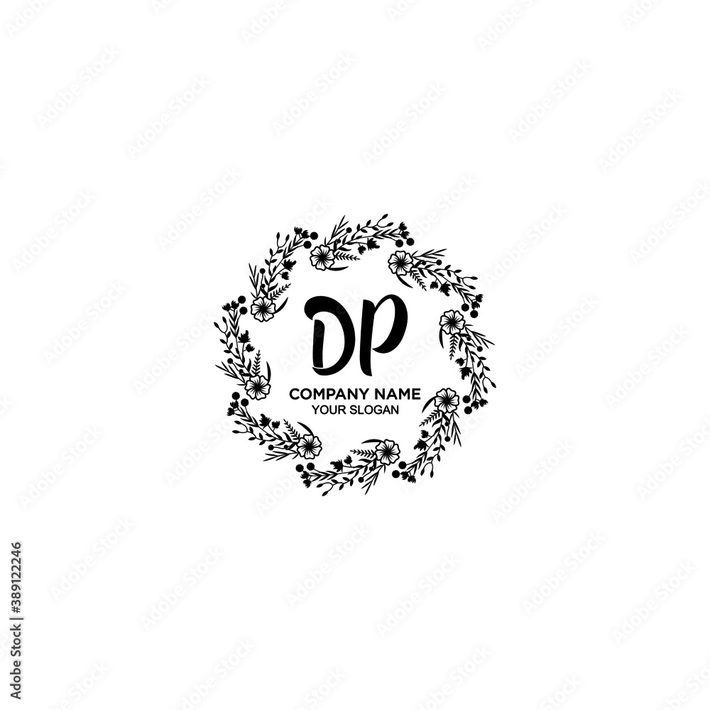 Initial DP Handwriting, Wedding Monogram Logo Design, Modern Minimalistic and Floral templates for Invitation cards