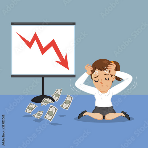 Businesswoman with Business Failure, illustration vector cartoon