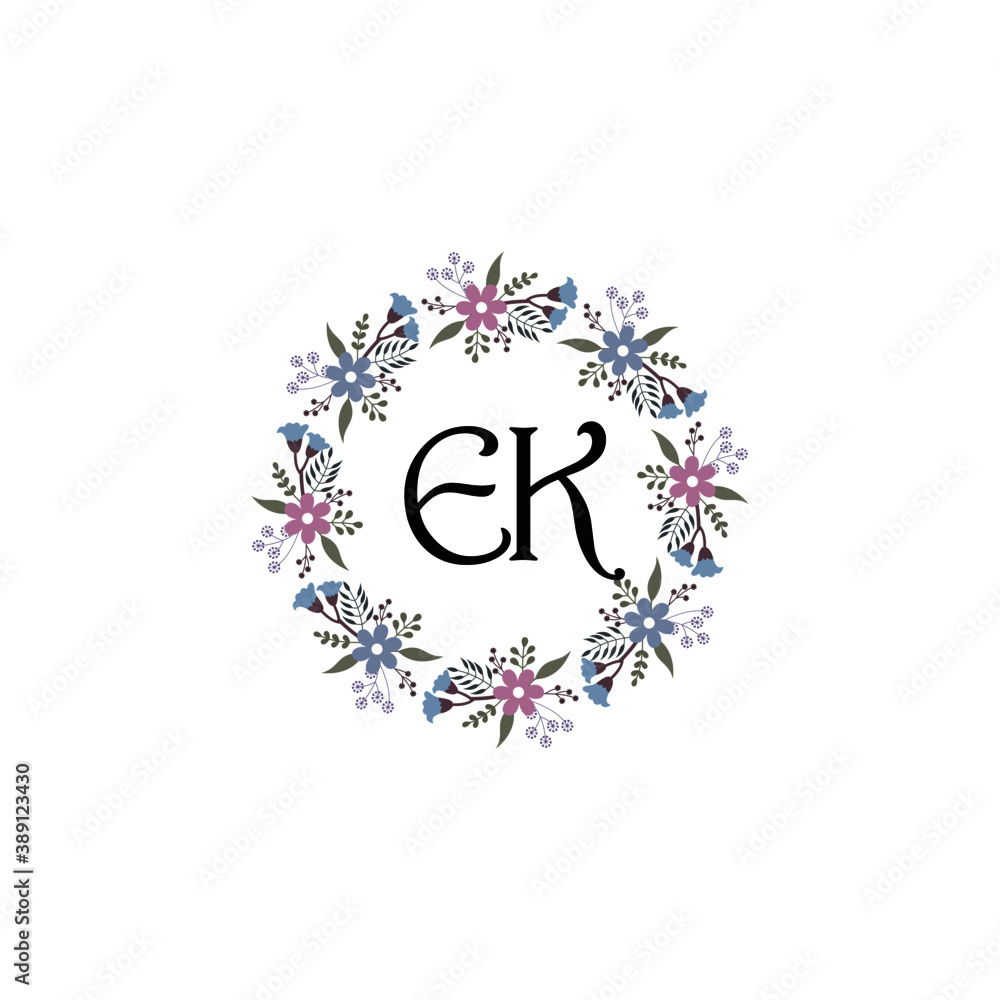 Initial EK Handwriting, Wedding Monogram Logo Design, Modern Minimalistic and Floral templates for Invitation cards