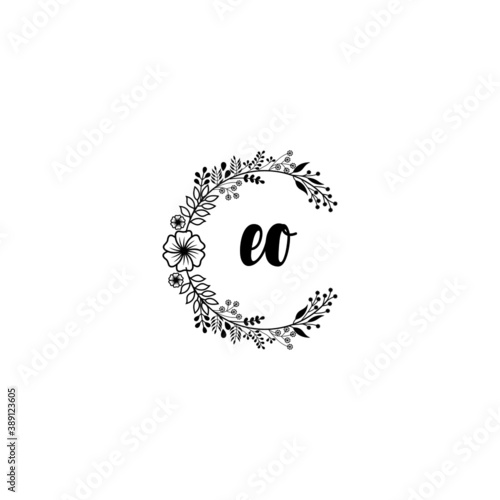 Initial EO Handwriting, Wedding Monogram Logo Design, Modern Minimalistic and Floral templates for Invitation cards