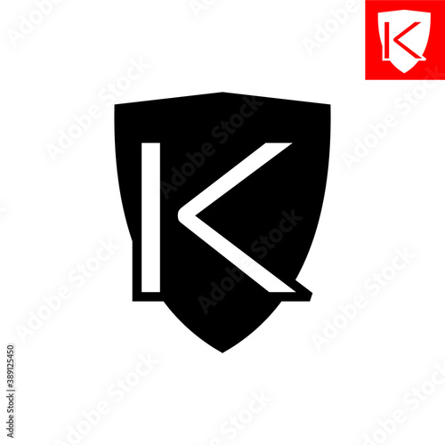 elegant letter k and black simple shield, vector illustrations