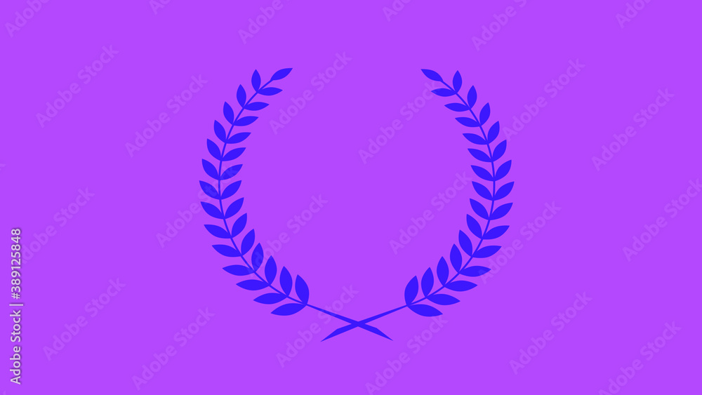 Blue color wreath logo icon on purple background, Best wheat icon