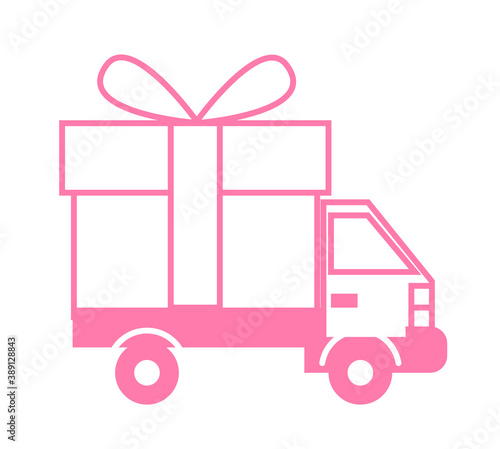 Express gift delivery truck service icon isolated on white